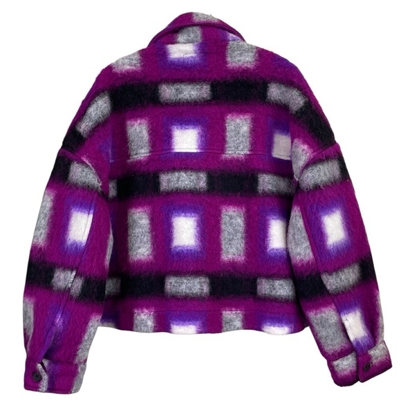 Blank NYC Plaid Wool Blend Cropped Buttoned Jacket Purple Gray Black Size Small - Picture 2 of 8